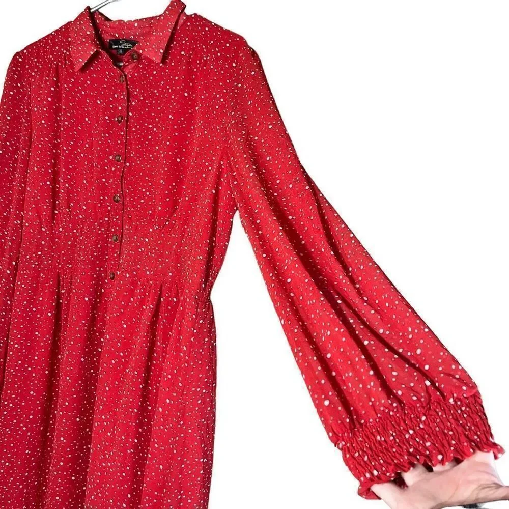 Suzanne Betro Red and Ivory Polka Dot Button Front Dress XL - Picture 5 of 12